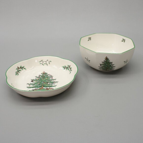 Spode 2 Serving Bowls Vegetable Salad Side Dishes Christmas Tree England - S3324 - Picture 12 of 12